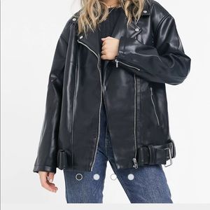 ASOS DESIGN longline oversized leather look biker jacket in black